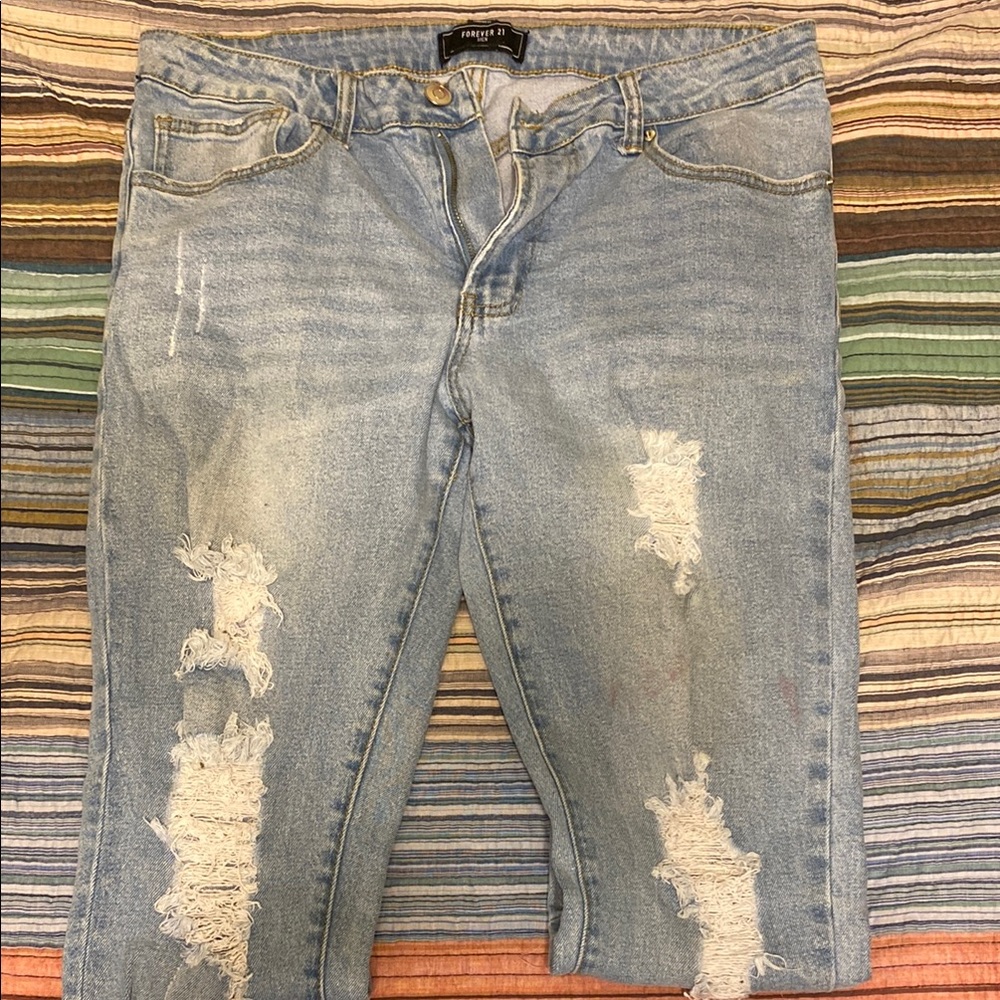 Forever 21 Light Blue Distressed Jeans